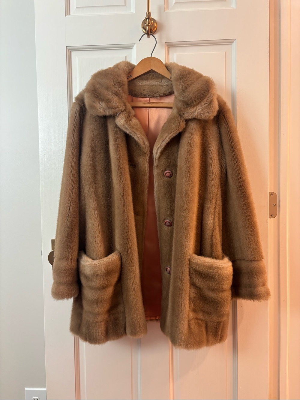 Tissavel of France Plush Faux Fur Coat in Camel
